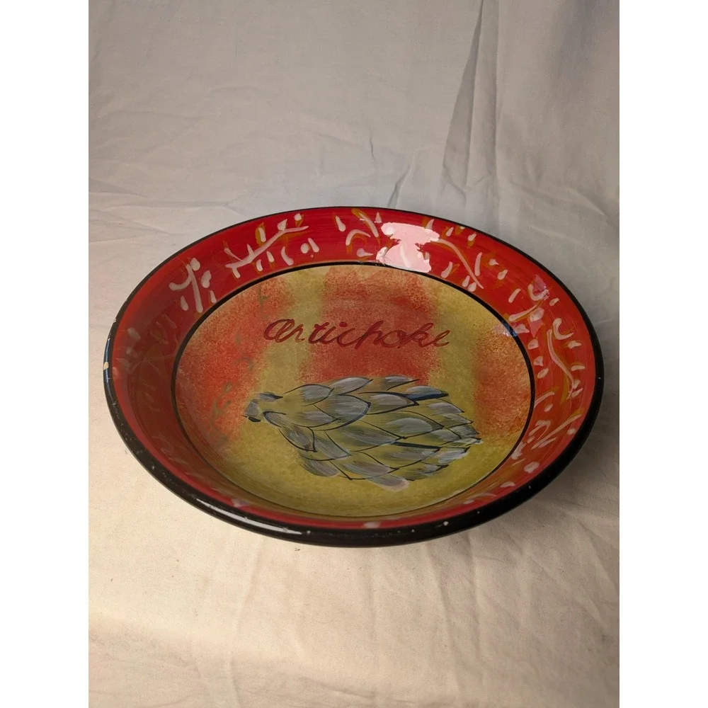 Certified International Artichoke Ceramic Pasta Serving Bowl Red Gold 11.25 inch